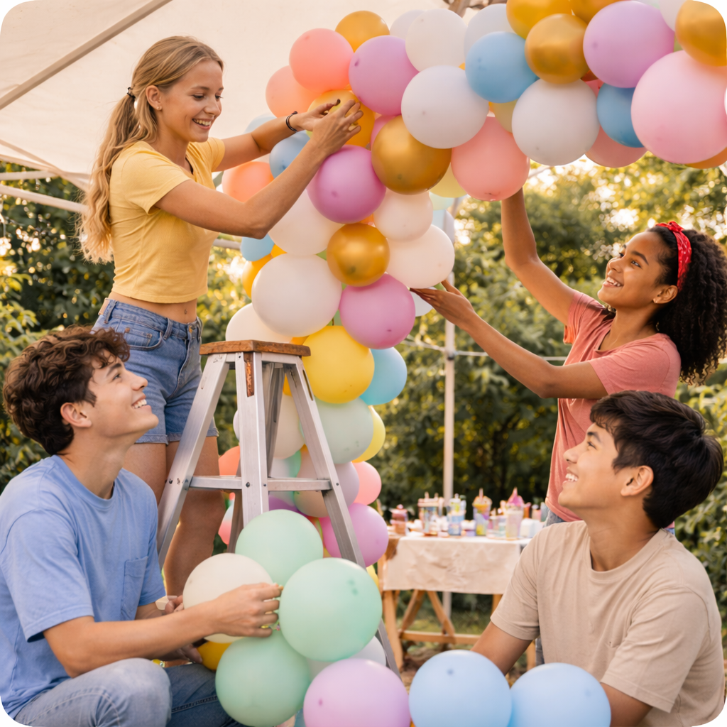 Teens helping with event setup