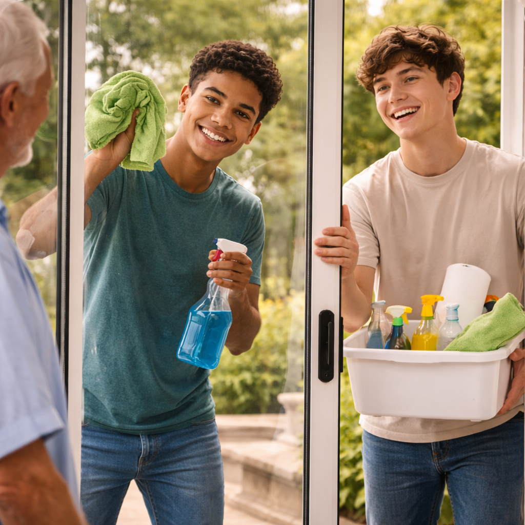 Teen helping with household tasks