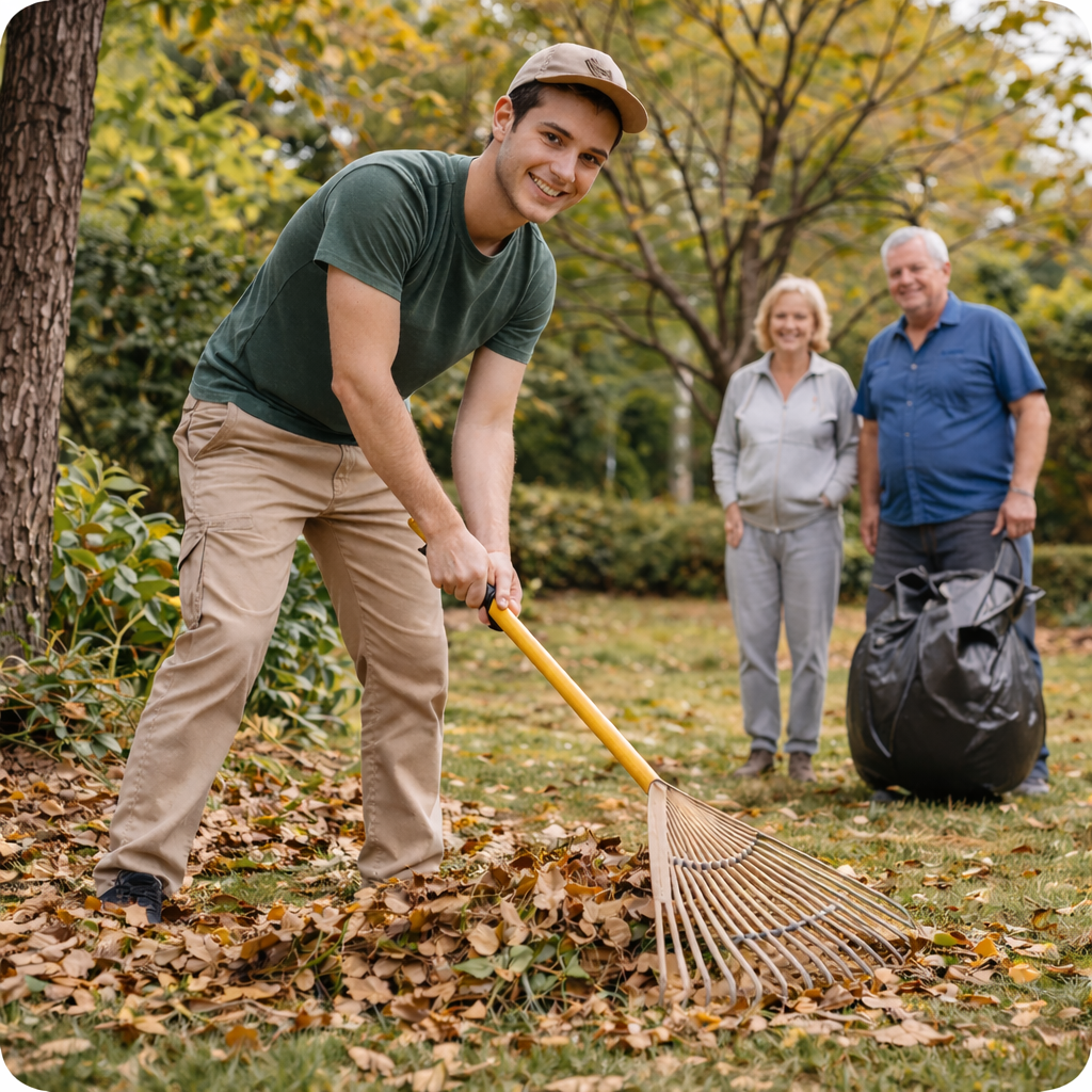 Teen helping with yard work